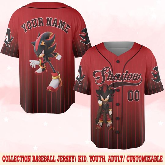 Personalized Shadow The Hedgehog Baseball Jersey, Personalized Name Sonic Jersey, Shadow Fan Gift, Custom Name And Number Jersey