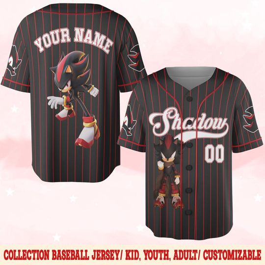 Personalized Shadow The Hedgehog Baseball Jersey, Personalized Name Sonic Jersey, Shadow Fan Gift, Custom Name And Number Jersey