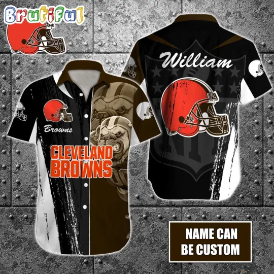 Custom Cleveland Browns Half Tone Mascot Hawaiian Shirt