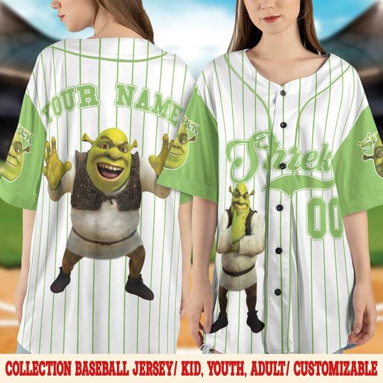 Personalized Shrek Baseball Jerseys, Custom Kid Adult Shrek Fiona Donkey Baseball, Gift for Shrek Fan, Shrek Birthday Family Shirts