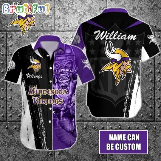 Custom Minnesota Vikings Half Tone Mascot Hawaiian Shirt