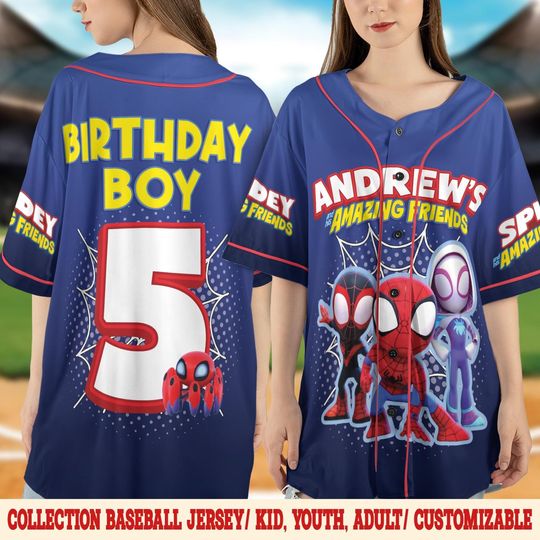 Custom Spidey And His Amazing Friends Baseball Jersey, Hulk Ghost Spider Baseball Jersey Junior Hero Team Shirt, Birthday Boy Shirt