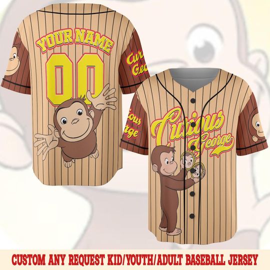Curious George Birthday Baseball Jersey/Curious George Baseball Shirt/Curious George Birthday Jersey Shirt/Custom Baseball Jersey