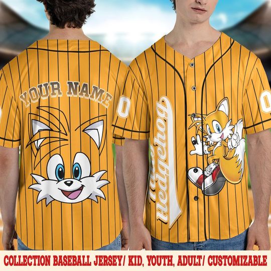 Personalized Sonic Tails Baseball Jersey, Custom Sonic Birthday Jersey, Sonic Birthday Boy Jersey, Knuckles Shadow, Tails, Silver