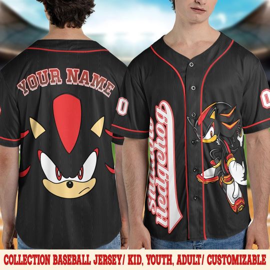 Personalized Sonic Shadow Baseball Jersey, Sonic Birthday Gift, Custom Shadow Birthday Boy Jersey, Sonic Knuckles, Tails, Silver