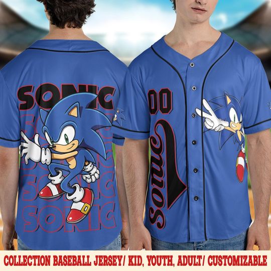 Personalized Sonic Baseball Jersey, Family Matching Jersey, Sonic Birthday Gift, Sonic Birthday Boy Jersey, Game Day Baseball Jersey