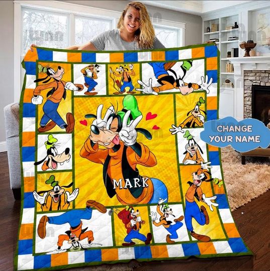 Custom Name Disney Goofy Fleece Blanket Goofy Movies Blanket Max Goof Roxanne Fleece Blanket for Bed Couch Sofa, Christmas Gifts