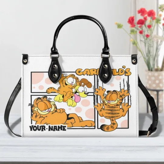 Personalized Garfield Leather Handbag, Custom Leather  HandBag, Garfield Bags