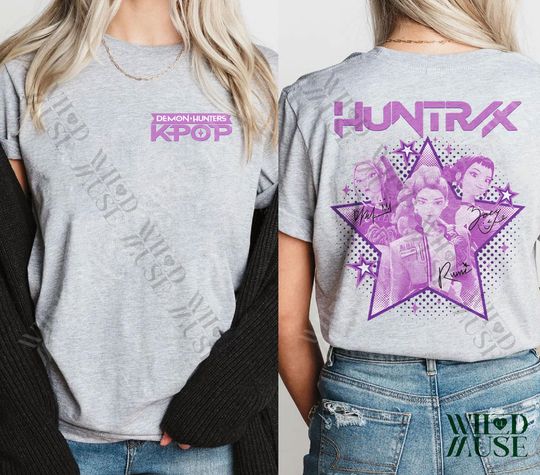 Kpop Huntrix 2 sides Shirt, Kpop Demon Hunters Shirt, Kpop Huntrix Tee, Mira, Rumi, Zoey, Derpy Tiger Tee, Gift for Huntrix, Saja Boys Fans