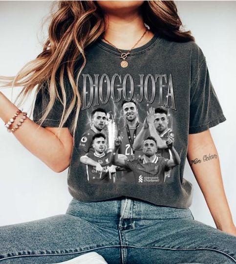 Diogo Jota Liverpool FC #20 T-Shirt | Black and White Soccer Graphic Tee for Men