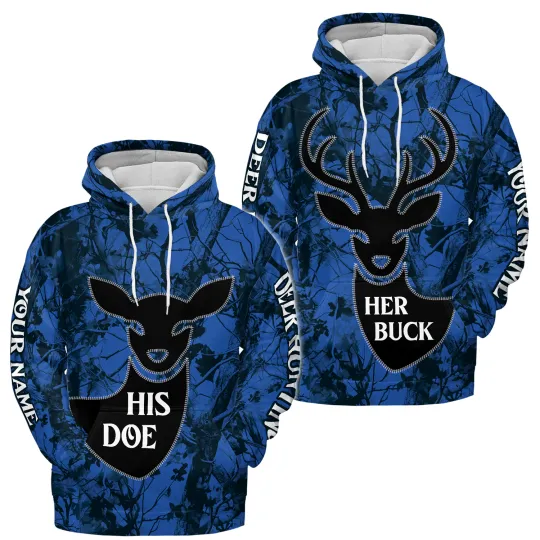 Personalized Deer Couple Hoodie 3D, Deer Lover Hunting Hoodie