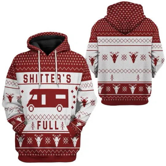 Gearhumans 3D Shitters Full Ugly Christmas Sweater Red Custom Hoodie Apparel BG