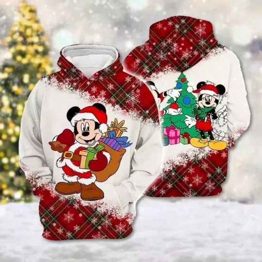 Mickey Santa Claus Merry Christmas 2024 Red Plaid Pattern 3D HOODIE Best Price