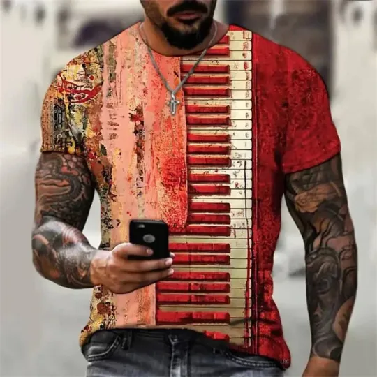 Kunci Piano Catatan Musik 3D Printed T-shirt Trend  T Shirt For Men