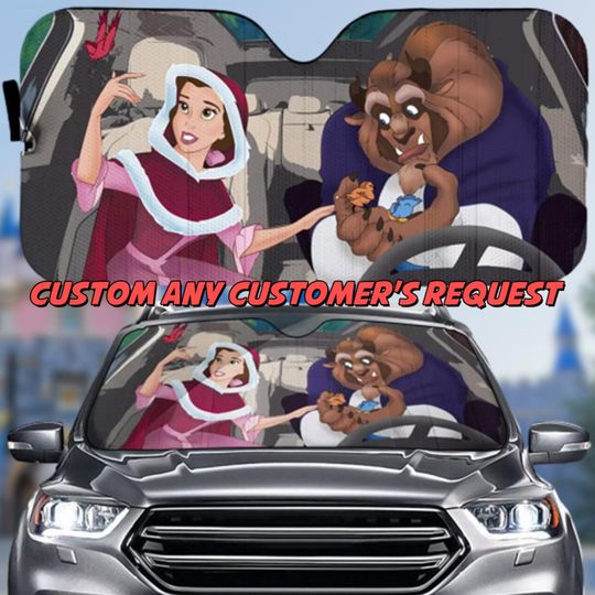 Beauty And The Beast Car Sunshade, Belle Adam Car Sun Shade, Car Accessories Movie Gift For Dad