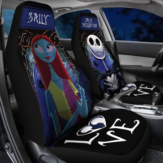 Jack Skellington and Sally Car Seat Covers Set, Nightmare Before Christmas Design, Spooky Couple Car Accessories