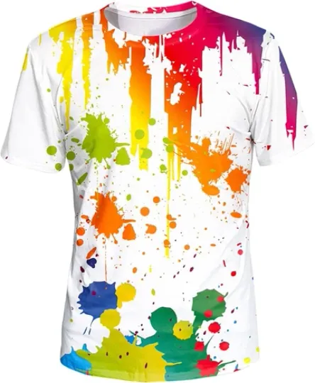 Asylvain Unisex 3D Graphic T-Shirt Colorful Design Short Sleeve Crewneck Digital