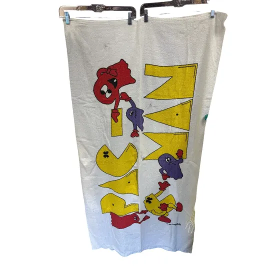 Vintage Pac Man Graphic Beach Towel 55" X 30" 100% Cotton *AS IS FLAWS