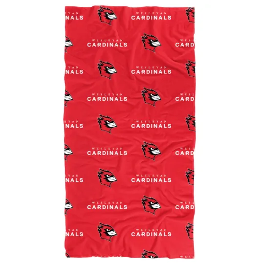 Wesleyan University Beach Towel/Bath Towel, 30"x60" Logo Pattern