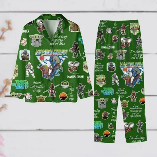 Green The Mandalorian Pajamas Set, Luxury Silk Pajamas Soft Sleepwear For Women