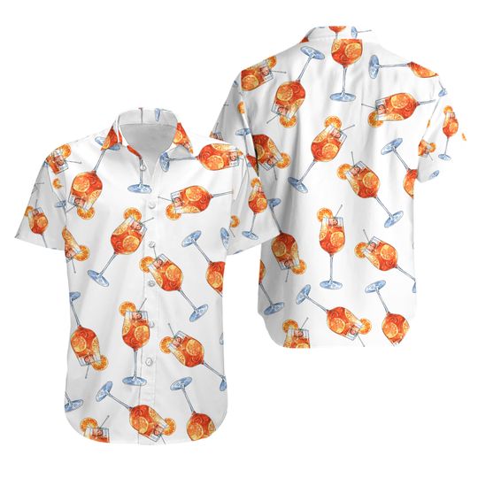 Aperol Spritz Watercolor Hawaii Shirt, Watercolor Cocktail Hawaiian Shirt, Cocktail Drinking Shirt, Funny Cocktail Party Button Up Shirt