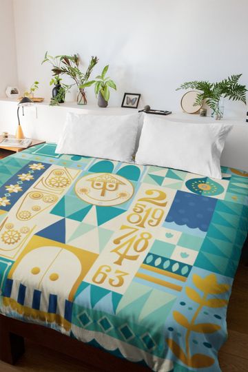 Blue It's a Small World Comforter, Disney Comforter, Disney Home Decor, Gift for Her, Disney Blanket Christmas Gift, Gifts for Her
