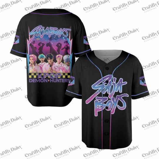 Saja Boys Baseball Jersey, K-Pop Demon Hunters Shirt, Custom Name Jersey, Black & Hot Pink Fanwear Top, Gift For Saja Boys Lovers