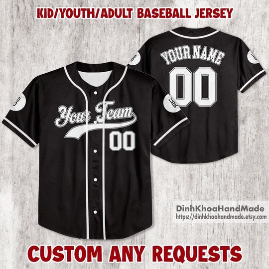 Personalized Custom Baseball Jersey, Custom Team Name Number, Personalized Baseball Jersey For Adult Kid, Black White Jersey