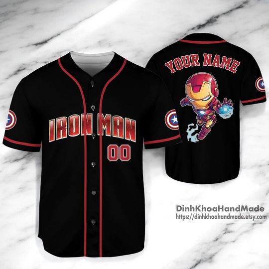 Personalized Iron Man Marvel Baseball Jersey , Baseball Jersey For Kids Adult Unisex,  Birthday Boy Jersey Marvel Family