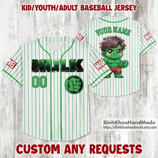 Personalized Hulk Baseball Jersey, Hulk Superhero Kids Jersey, Hulk Baseball Jersey, Superhero Matching Group Shirt