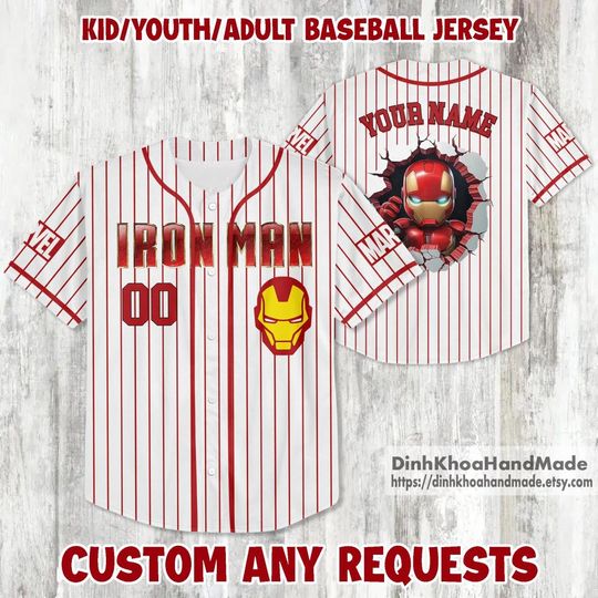 Personalized Iron Man Baseball Jersey, Iron Man Baseball Jersey Kids, Youth, Adult, Iron Man Birthday Boy Jersey, Family Shirts
