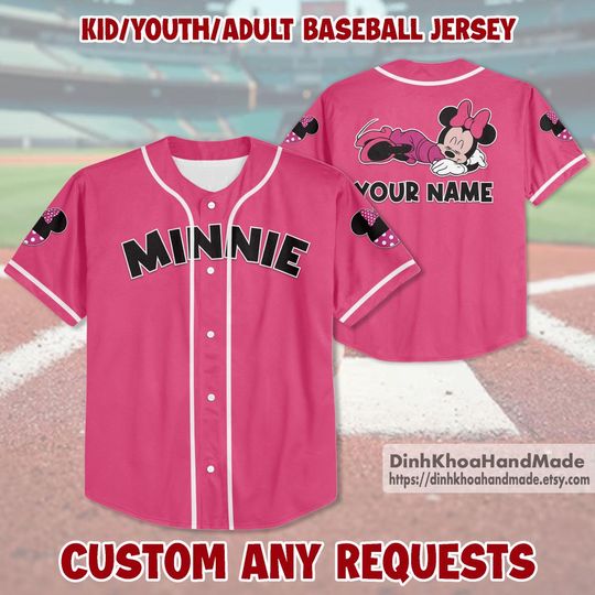 Personalize Minnie Mouse Baseball Jersey, Minnie Baseball Shirt, Minnie Mouse Basketball Jersey, Magic Kingdom Baseball Gift