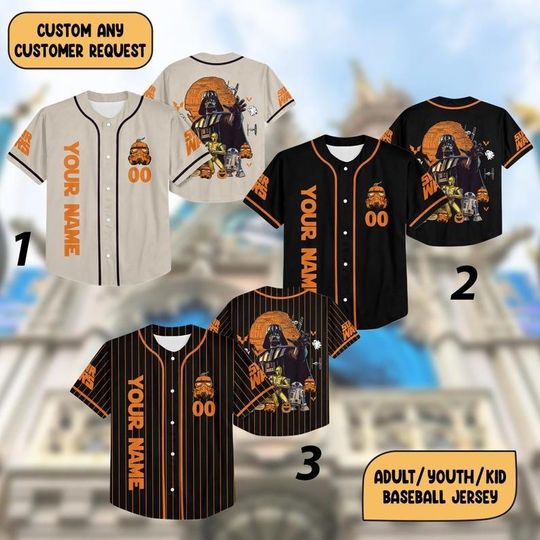 Custom Star Wars Halloween Baseball Jersey, Star Wars Pumpkin Darth Vader Halloween Jersey, Disney Halloween Matching Jersey