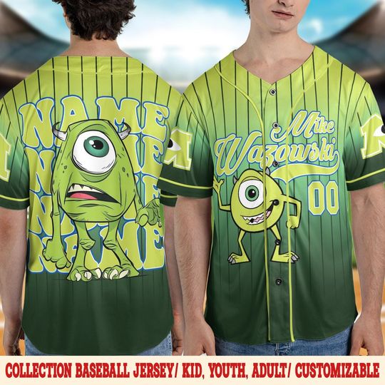 Personalized Disney Monster Inc Mike Wazowski Baseball, Custom Baseball Jersey, Gift For Fans Disney, Mike Wasowski, Disney World