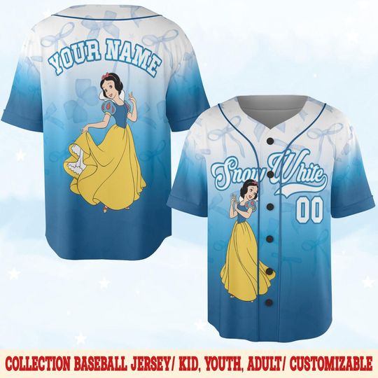 Custom Princess Snow White Baseball Jersey, Disney Baseball Shirt Sports, Birthday Gift, Magic Kingdom Family Summer Trip Matching