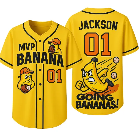 Custom Banana Baseball Jersey - Funny Going Bananas Shirt with Name & Number