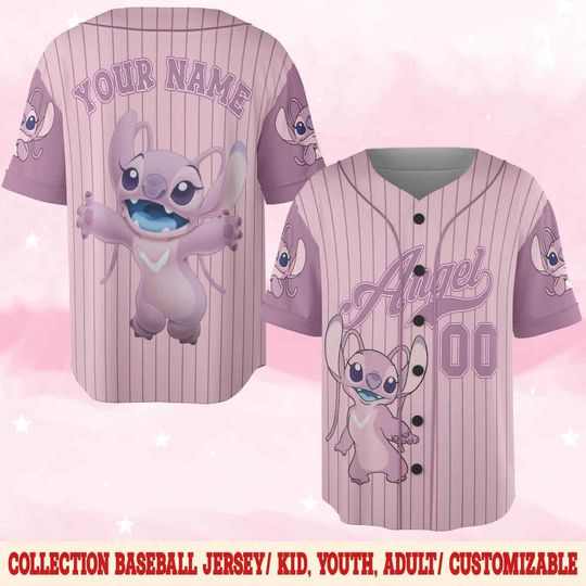 Personalized Stitch Angel Baseball Jersey, Custom Kid Youth Adult Baseball Shirt, Magic Kingdom Lilo Stitch Jersey, Stitch Birthday