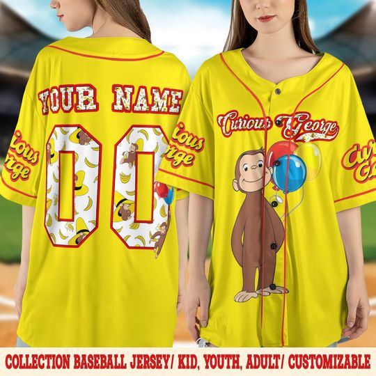 Curious George Birthday Baseball Jersey, Curious George Baseball Shirt, Curious George Birthday Boy Jersey, Custom Baseball Jersey