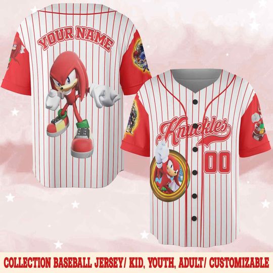 Personalized The Hedgehog Knuckles Baseball Jersey, Knuckles Baseball Jersey, Sonic Party Jersey, Sonic Birthday Gift