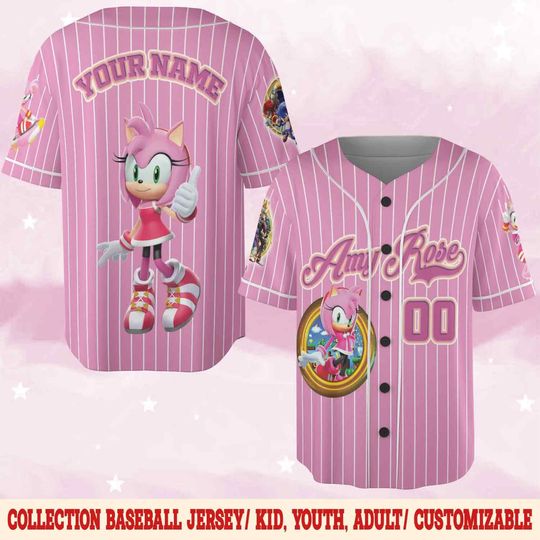 Personalized The Hedgehog Amy Rose Baseball Jersey, Custom Amy Rose Baseball Jersey, Sonic Party Jersey, Sonic Birthday Gift