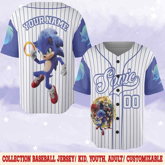 Personalized Sonic Jersey , Baseball Jersey For Kids Adult Unisex, Funny Sonic Jersey, Sonic Party Jersey, Sonic Birthday Gift