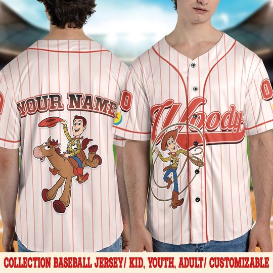 Custom Disney Toy Story Woody Baseball Jersey, Sheriff Woody Buzz Lightyear Jersey, Disney Baseball Team Outfit, Toy Story Jersey