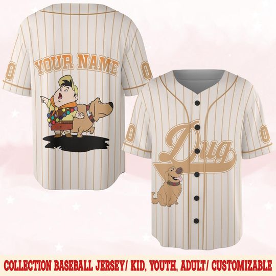 Personalized Disney Up Movie Dug Baseball Jersey, Custom Disney Jersey, Disney Baseball Team Outfit