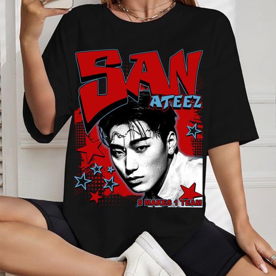 Retro San Ateez T-shirt, Ateez 2025 World Tour In Your Fantasy Shirt, Ateez Golden Hour Part 2 Shirt, Ateez Members Kpop Shirt