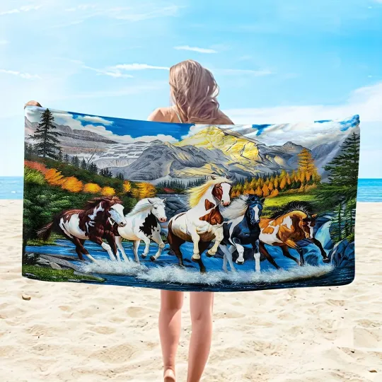 Large Microfiber Beach Towel Sand Free Scenery Horses Pool Bath Beach Towels New