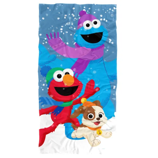 Sesame Street Elmo Cookie Monster Snow Run Kids Beach Towel, 30"x60"