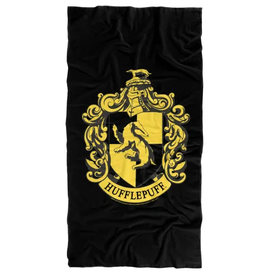 Harry Potter Hufflepuff Crest Black Gold Licensed Beach Towel 30"x60"