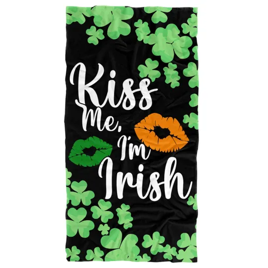 St. Patrick's Day Beach Towel 30"x60" Kiss Me I'm Irish Lightweight Microfiber
