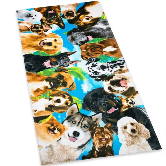 Dogs At The Beach Selfie Pets Beach Towel 30 X 60 Inches 100% Cotton Velour dog