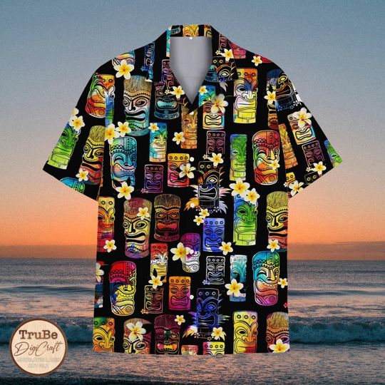 Colorful Tropical Tiki Hawaiian Shirt for Men, Women, and Youth - Aloha Button Down Short Sleeve Shirts